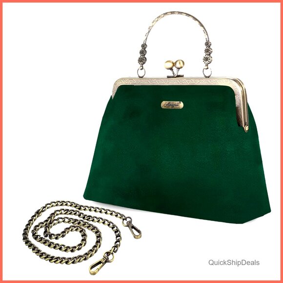 Vintage Kiss Lock Evening Bag Canvas Floral Purse Women